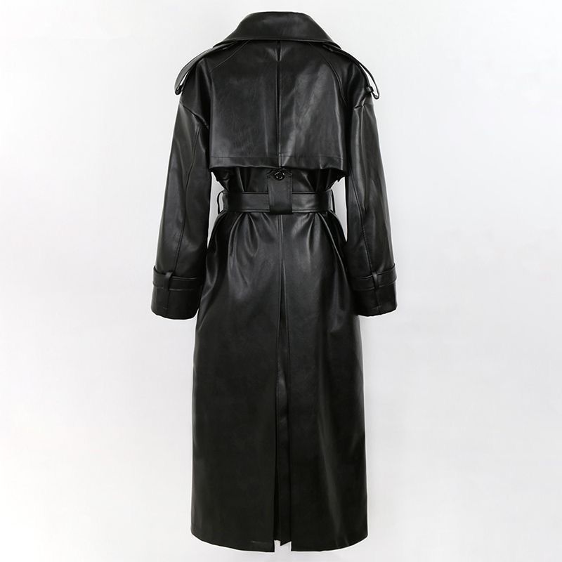 Black Oversized Leather Trench Coat