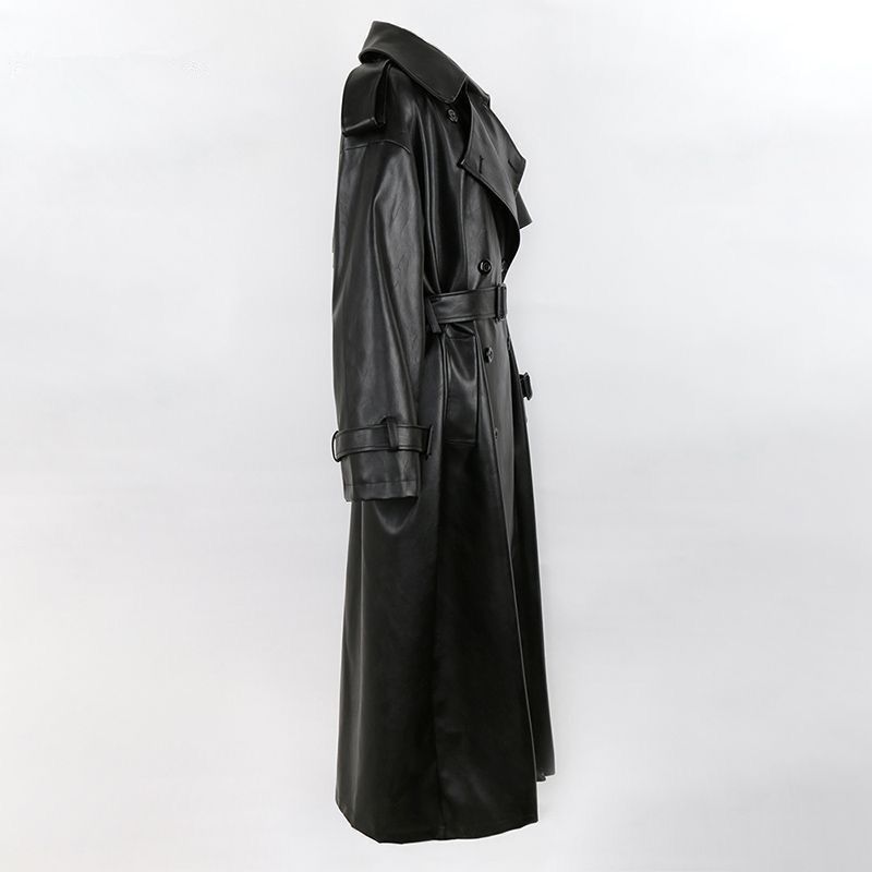 Black Oversized Leather Trench Coat