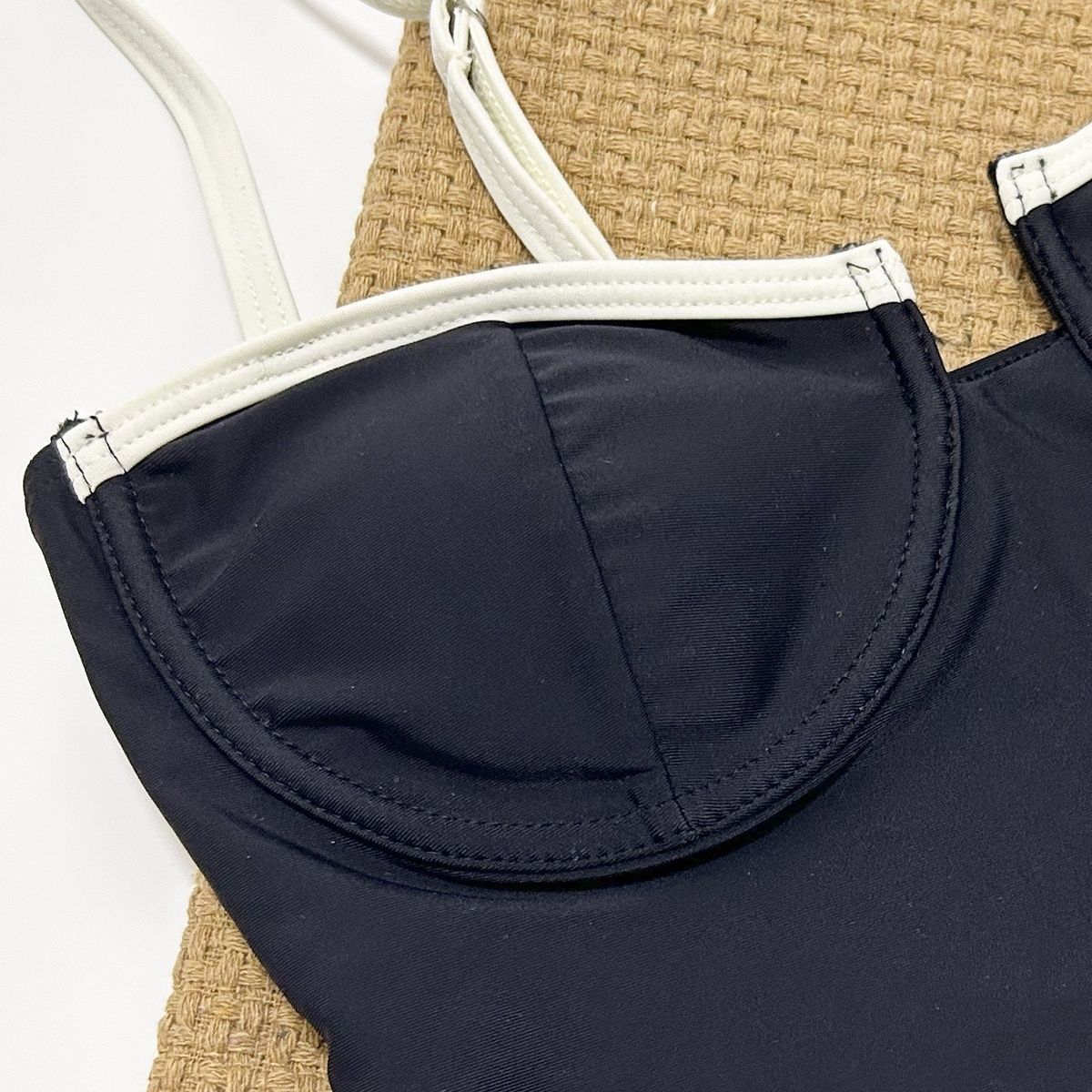 Black and White Trim One-Piece Swimsuit
