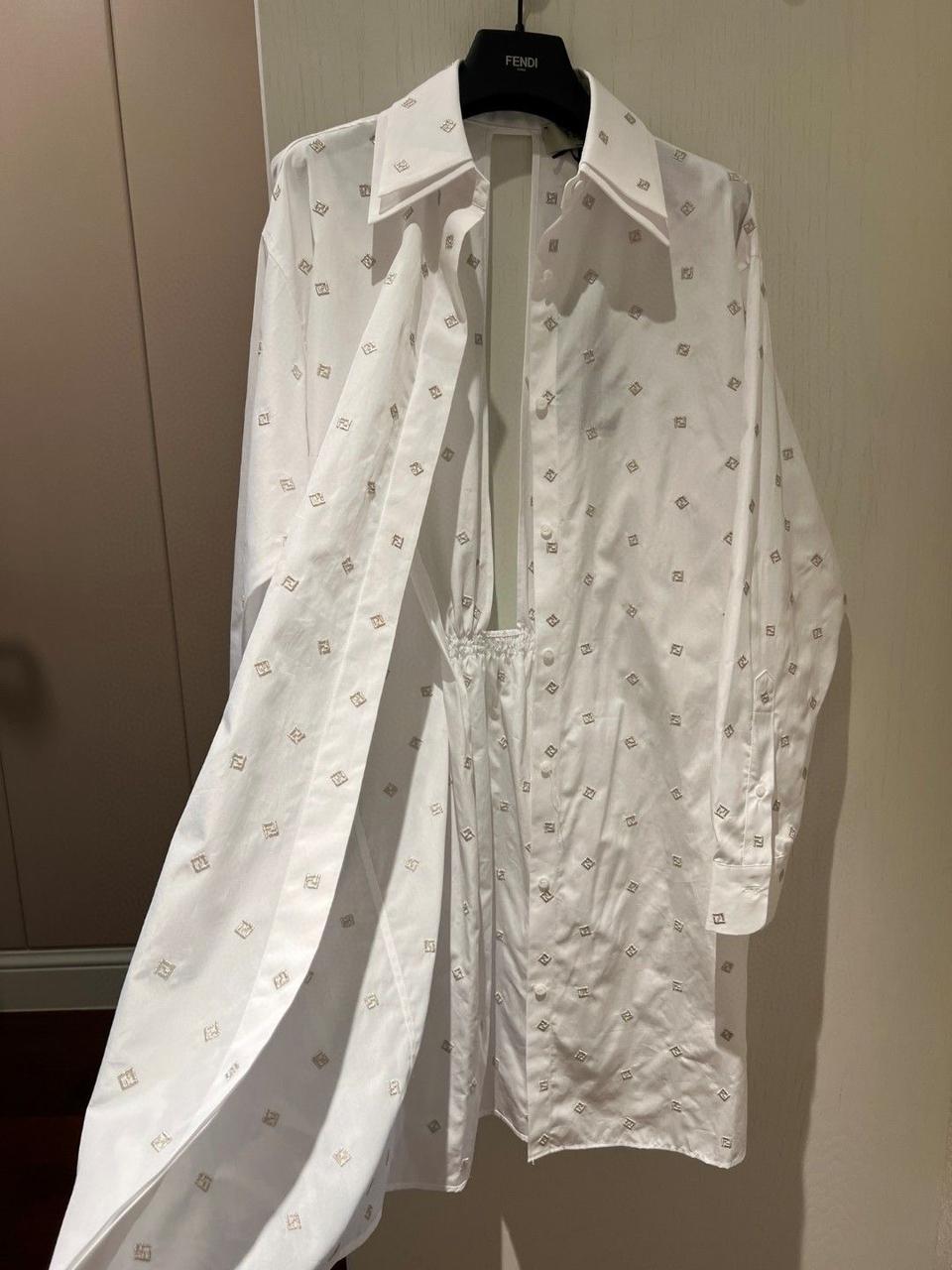 Fendi FF Embroidered Open-Back Shirt Dress