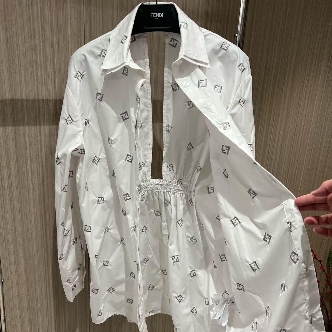 Fendi FF Embroidered Open-Back Shirt Dress