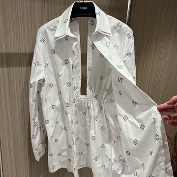 Fendi FF Embroidered Open-Back Shirt Dress
