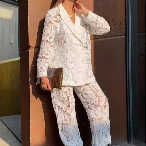 Lace Blazer and Pants Set
