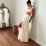 Eyelet Crop Top and High-Slit Skirt Set