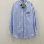 Balenciaga Striped Cotton Shirt with Crystal Logo Embroidery