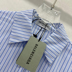 Balenciaga Striped Cotton Shirt with Crystal Logo Embroidery