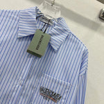 Balenciaga Striped Cotton Shirt with Crystal Logo Embroidery