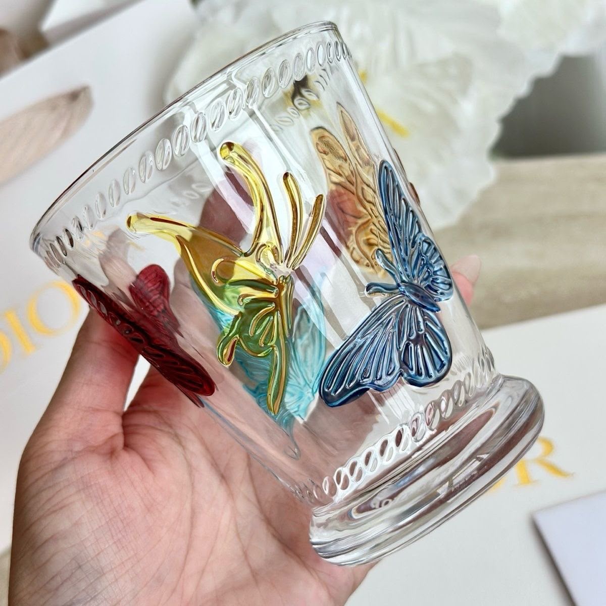 Dior Hand Painted Glass Creative Graffiti Painting Stroke Water Cup