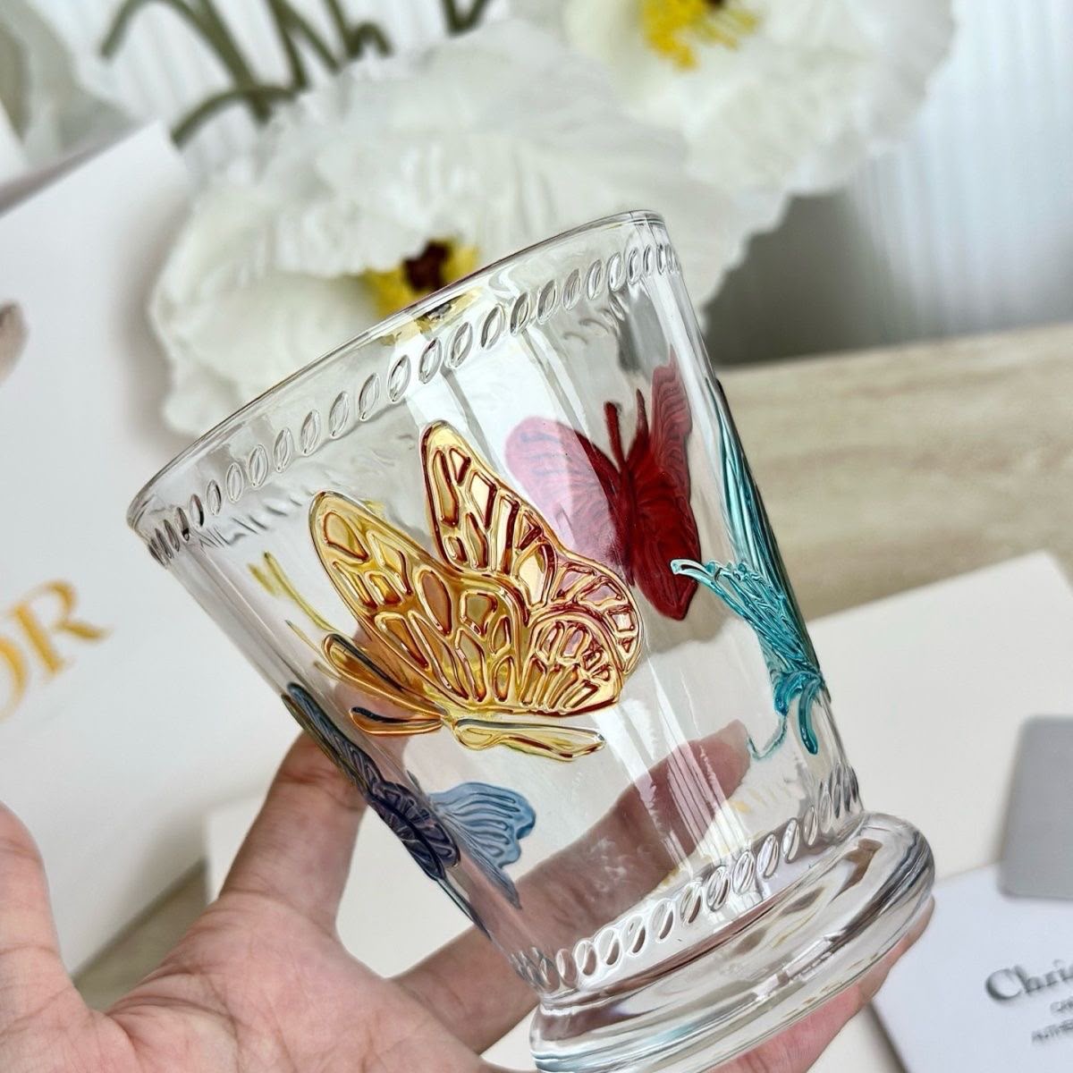 Dior Hand Painted Glass Creative Graffiti Painting Stroke Water Cup