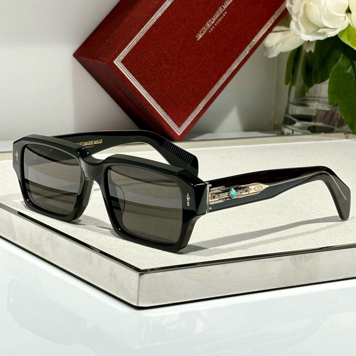 Jacques Marie Mage Mens Square Geometry Sunglasses with Titanium Alloy Frame