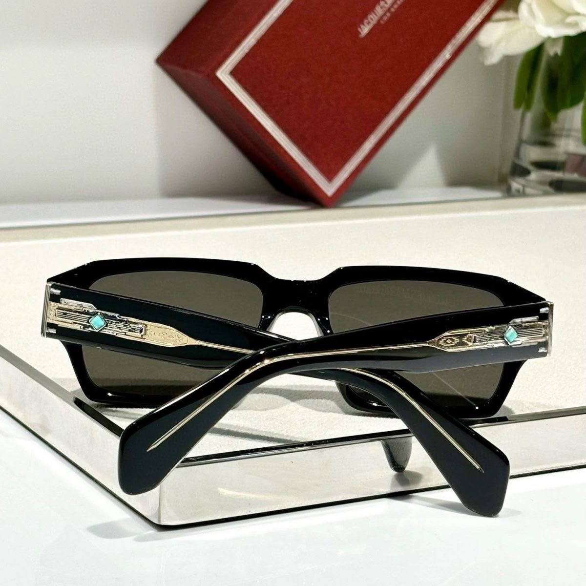 Jacques Marie Mage Mens Square Geometry Sunglasses with Titanium Alloy Frame