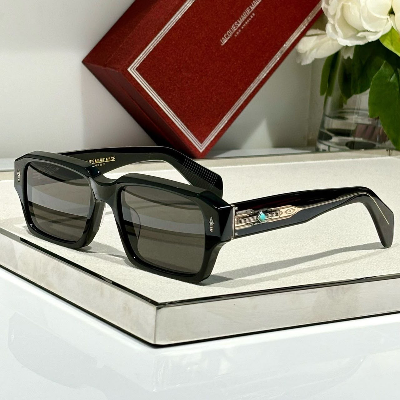 Jacques Marie Mage Mens Square Geometry Sunglasses with Titanium Alloy Frame