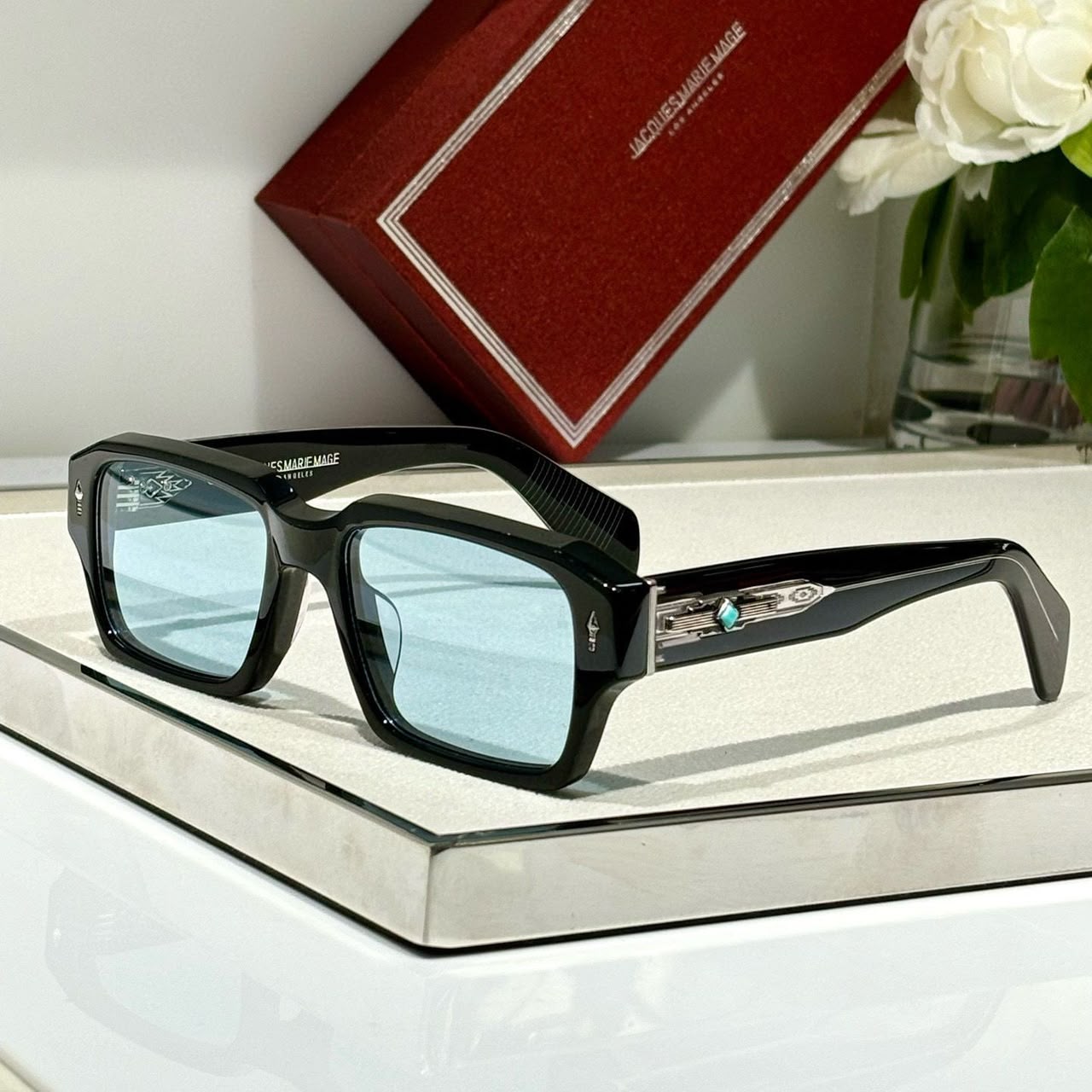 Jacques Marie Mage Mens Square Geometry Sunglasses with Titanium Alloy Frame