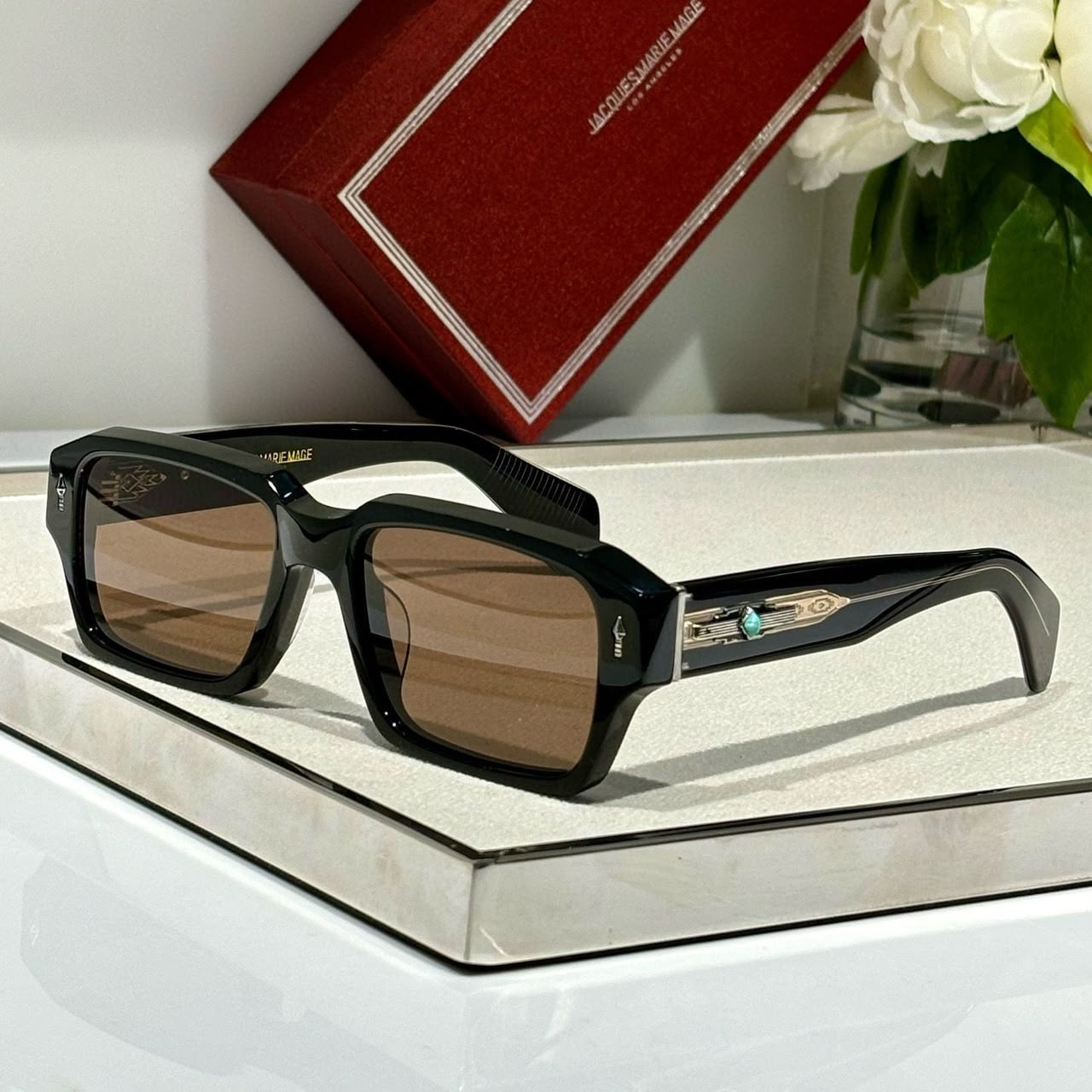 Jacques Marie Mage Mens Square Geometry Sunglasses with Titanium Alloy Frame