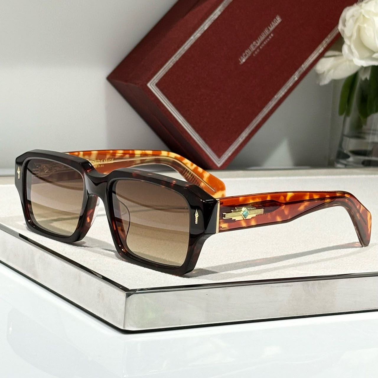 Jacques Marie Mage Mens Square Geometry Sunglasses with Titanium Alloy Frame