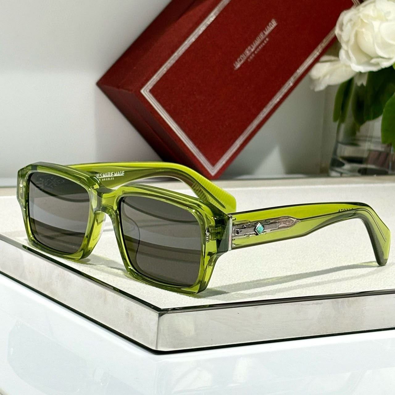 Jacques Marie Mage Mens Square Geometry Sunglasses with Titanium Alloy Frame