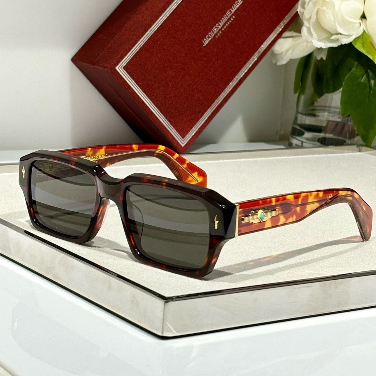 Jacques Marie Mage Mens Square Geometry Sunglasses with Titanium Alloy Frame