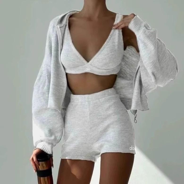 Alo Yoga Serenity Bra, High-Waist Biker Shorts and Zip Hoodie Set