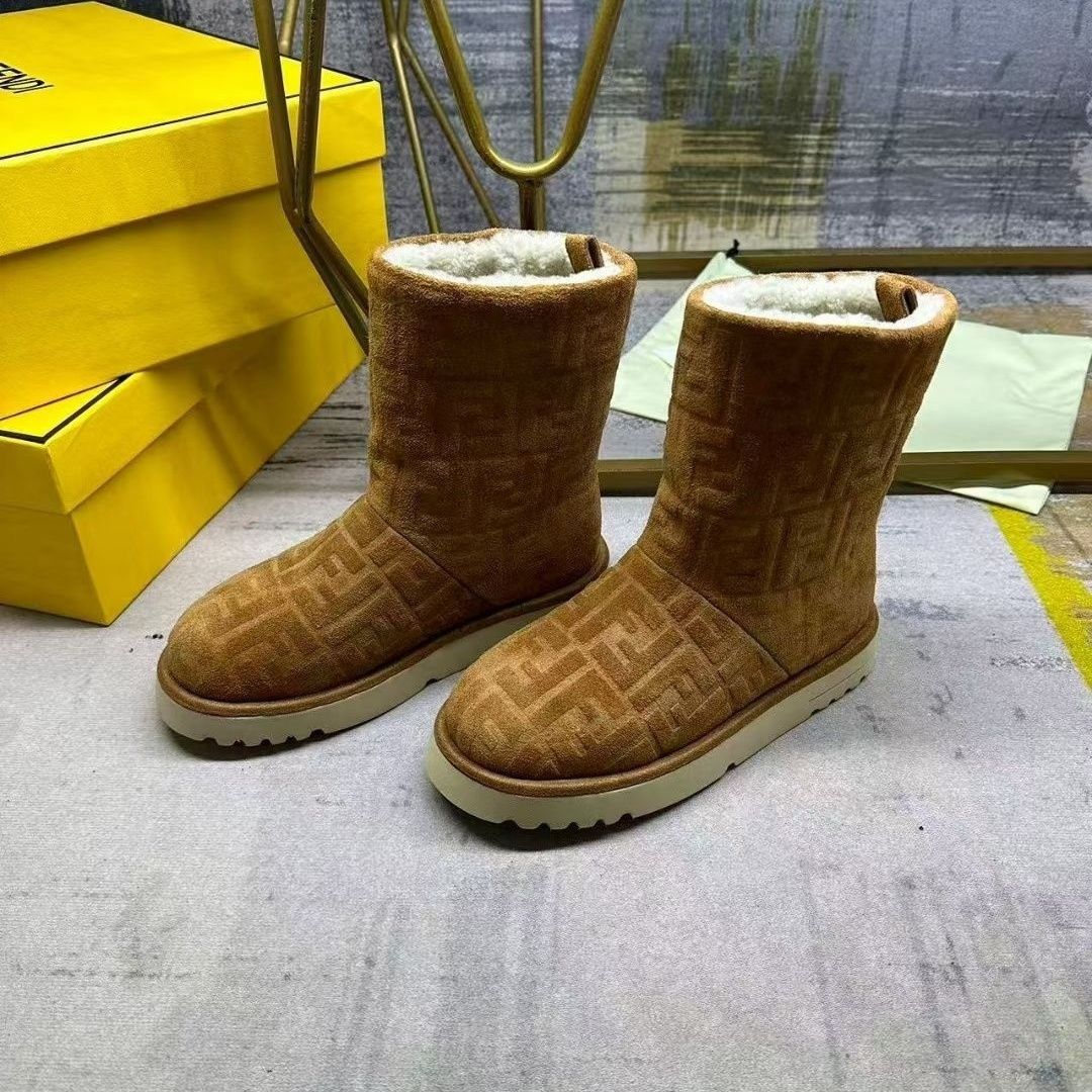 Fendi FF Monogram Shearling Suede Winter Boots