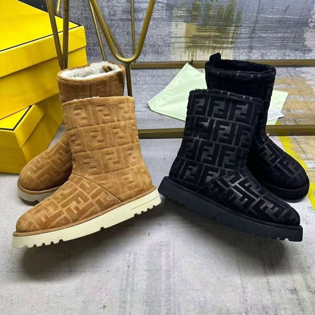 Fendi FF Monogram Shearling Suede Winter Boots