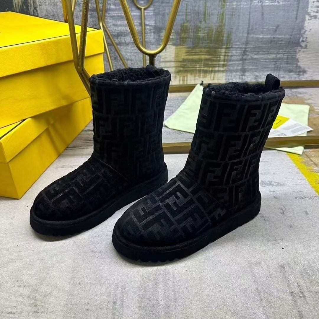 Fendi FF Monogram Shearling Suede Winter Boots
