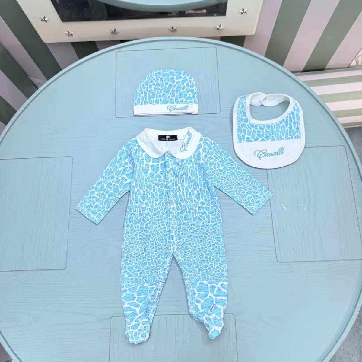 Roberto Cavalli  Blue Animal-Print baby set