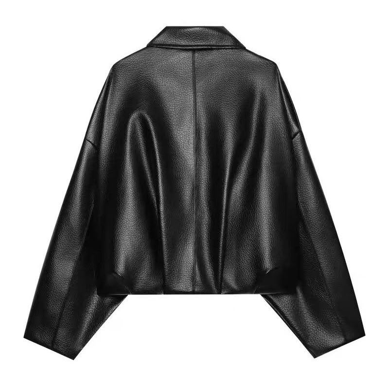 MassimoDutti Nappa Leather Bomber Jacket  With Lapel Collar