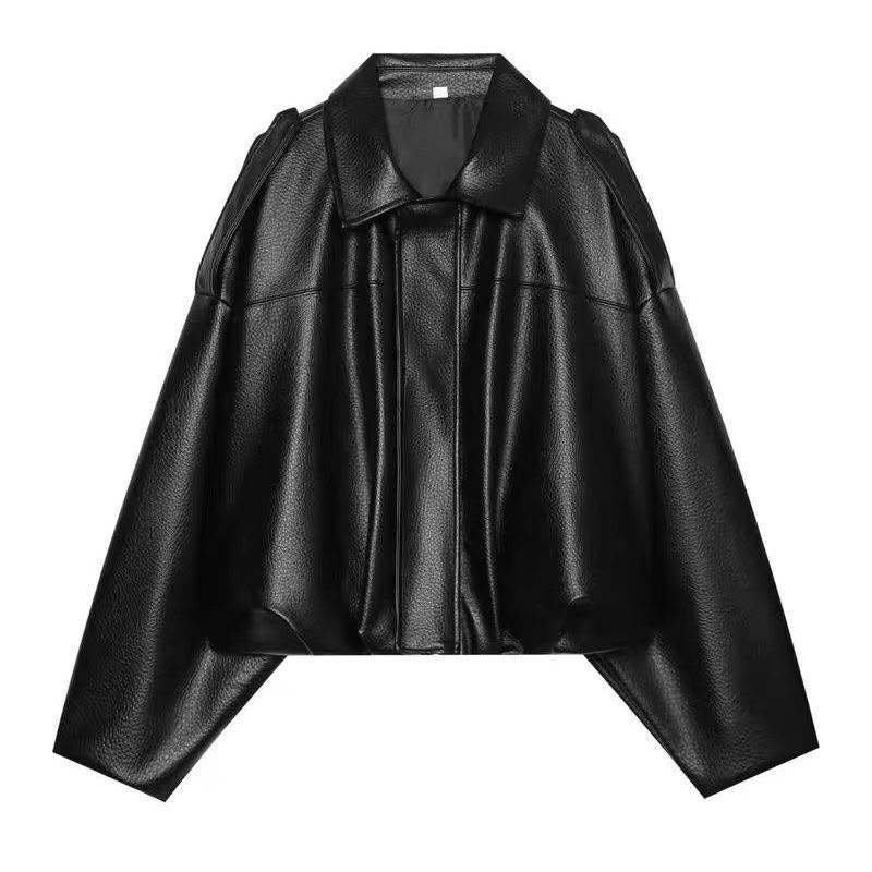MassimoDutti Nappa Leather Bomber Jacket  With Lapel Collar