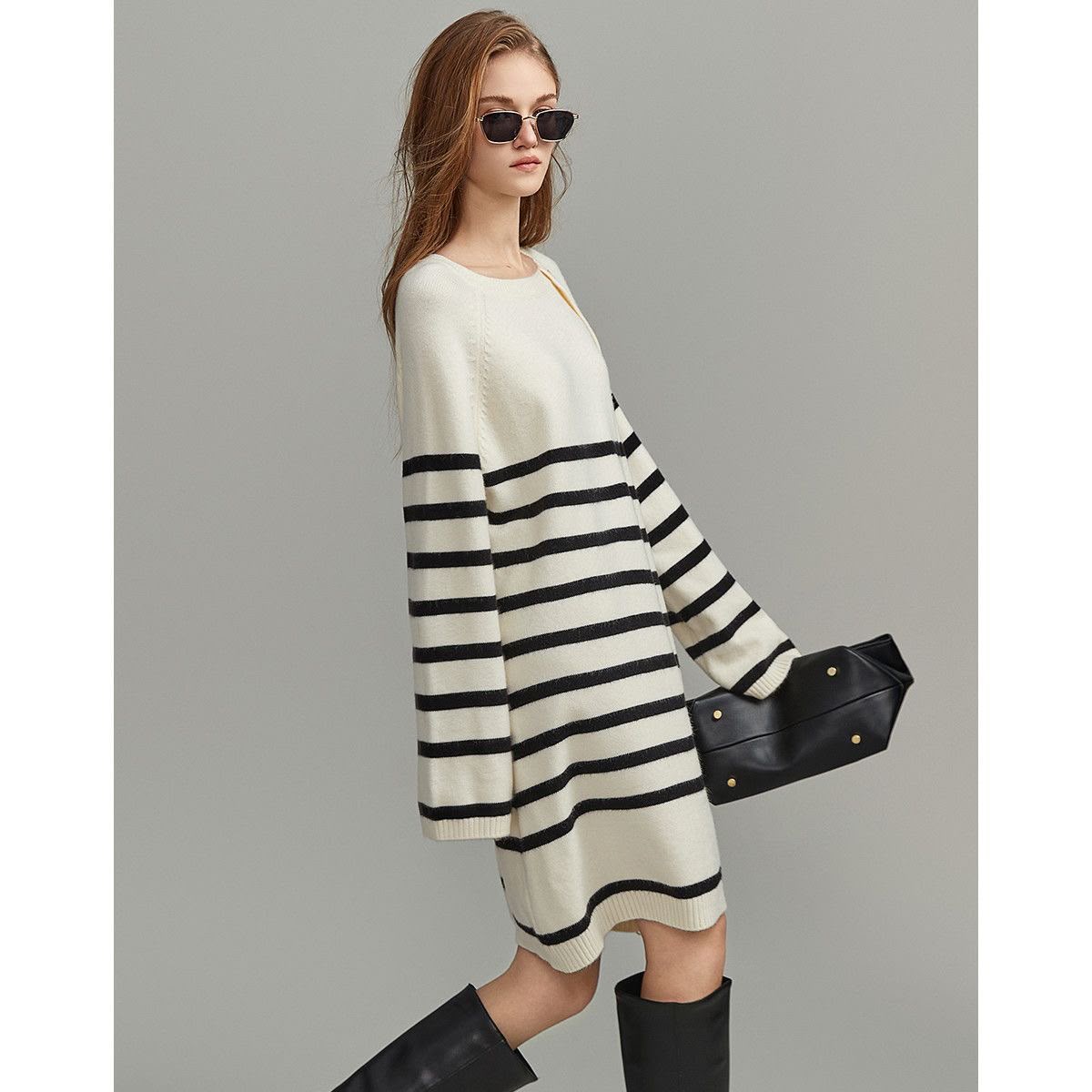 Striped Raglan Sleeve Sweater Dress