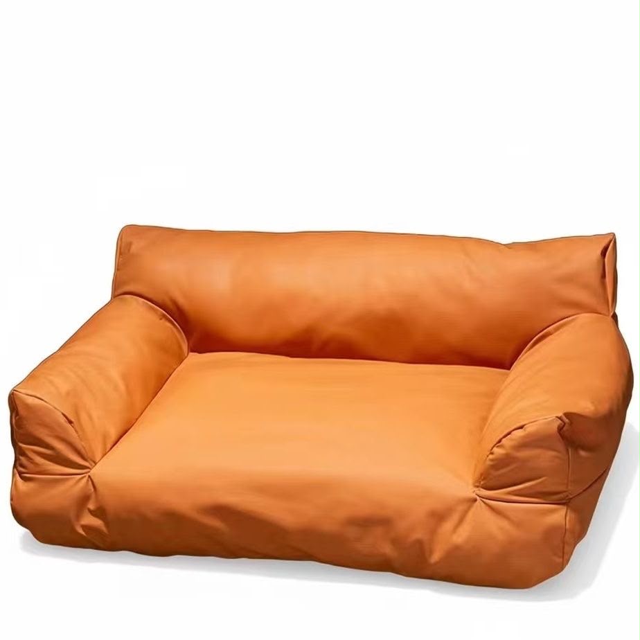 Vintage Faux Leather Pet Sofa with Non-Slip Base for Dogs and Cats