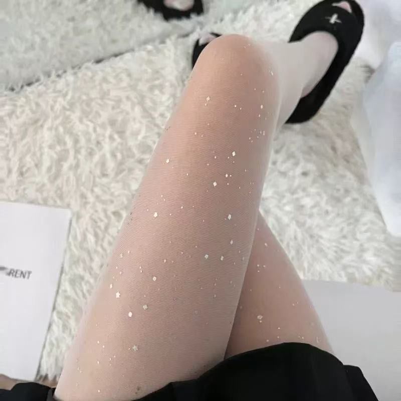 Sheer Tights with White Glitter Speckles