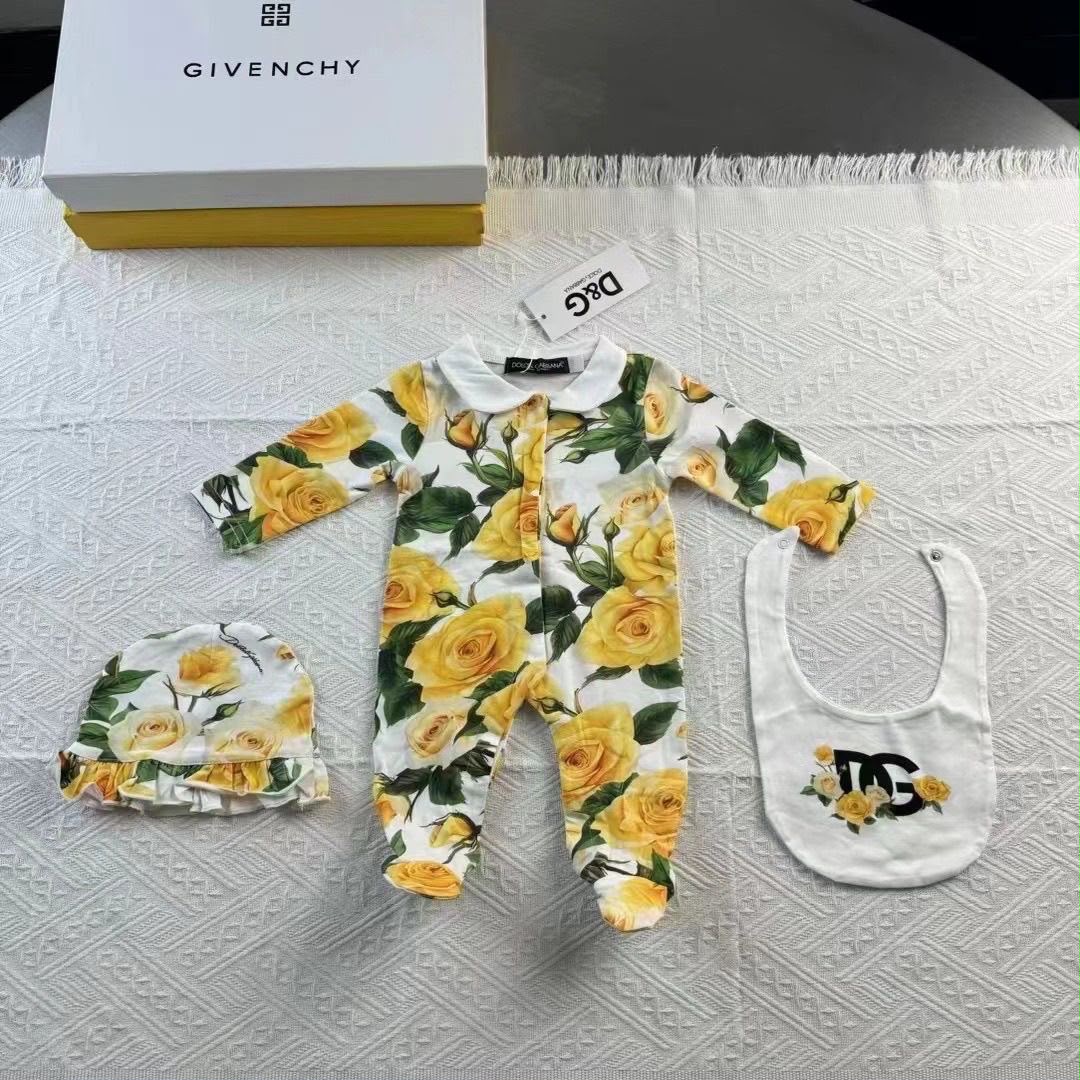 Dolce & Gabbana Yellow roses floral print  baby set