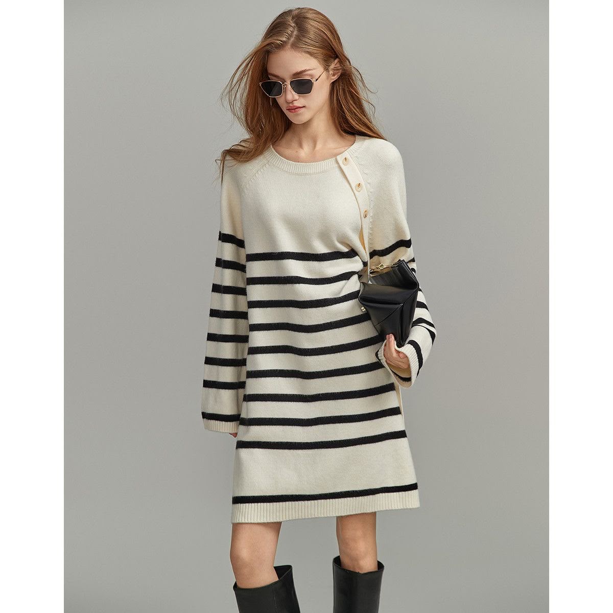 Striped Raglan Sleeve Sweater Dress