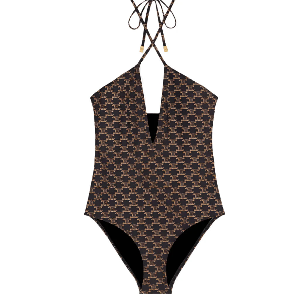 Celine Triomphe Monogram One-Piece Swimsuit