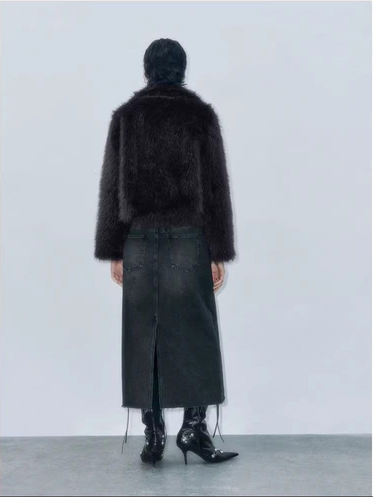 Dark Brown Short Faux Fur Coat