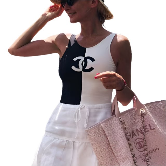Chanel One-Piece Swimsuit in Black And White