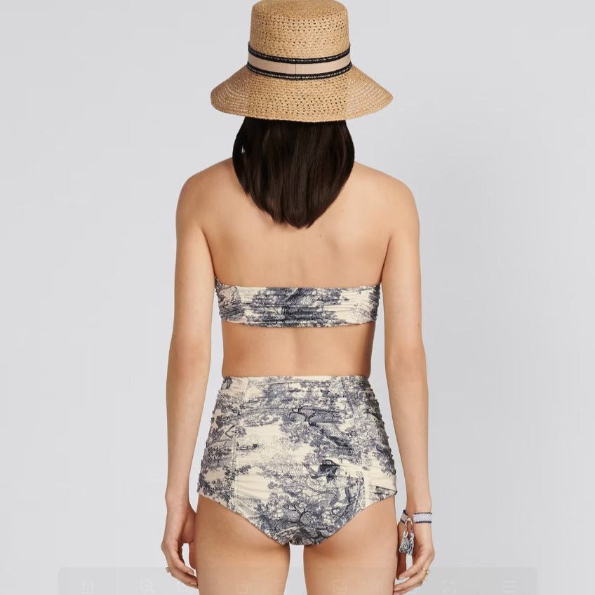 Dior Dioriviera One Piece Strapless Bikini White And Blue Toile De Jouy Technical Fabric