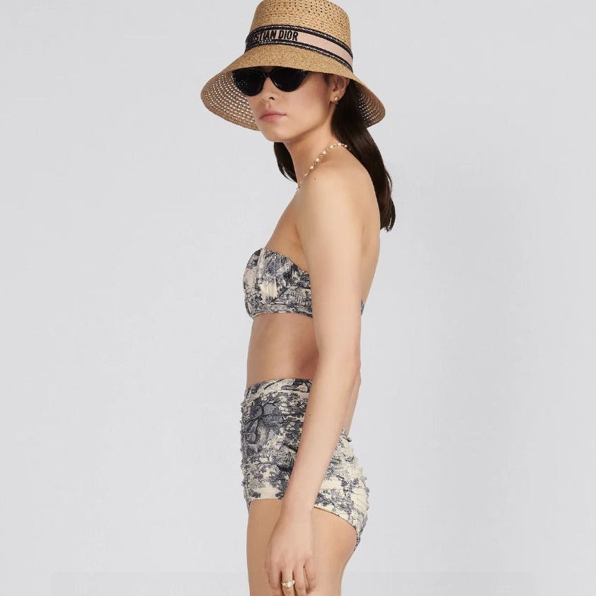 Dior Dioriviera One Piece Strapless Bikini White And Blue Toile De Jouy Technical Fabric