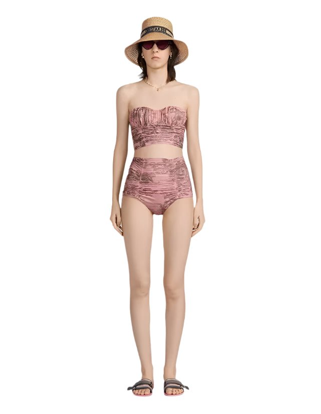 Dior Dioriviera One Piece Strapless Bikini White And Pink Toile De Jouy Technical Fabric
