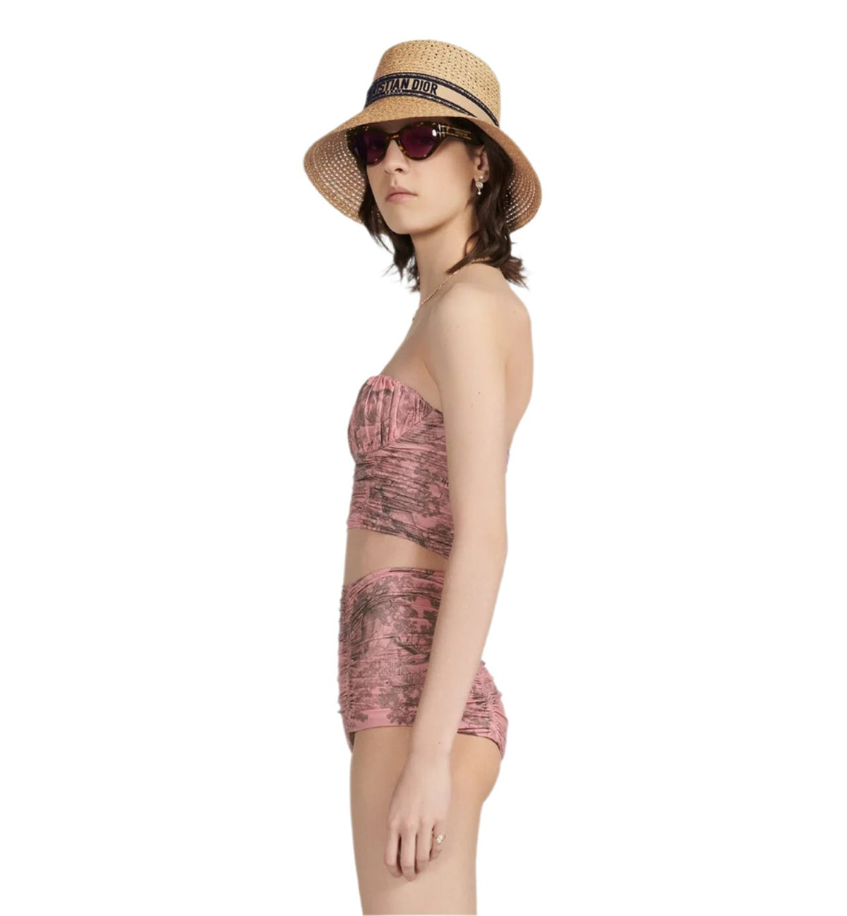 Dior Dioriviera One Piece Strapless Bikini White And Pink Toile De Jouy Technical Fabric