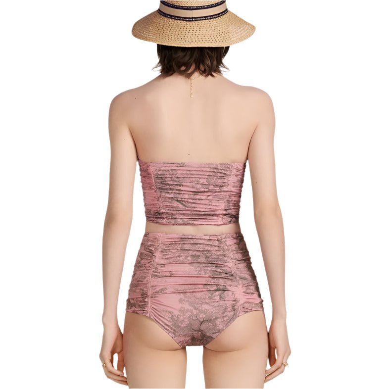 Dior Dioriviera One Piece Strapless Bikini White And Pink Toile De Jouy Technical Fabric