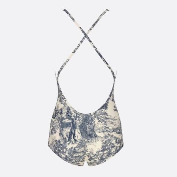 Dior Dioriviera One Piece Swimsuit Brief White And Blue Toile De Jouy Technical Fabric