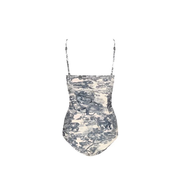 Dior Dioriviera One Piece Swimsuit White And Blue Toile De Jouy Technical Fabric