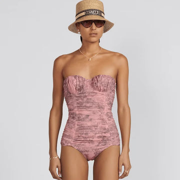Dior Dioriviera One-Piece Swimsuit in White and Pink Toile de Jouy Technical Fabric