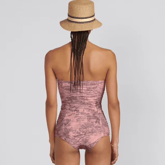 Dior Dioriviera One Piece Swimsuit White And Pink Toile De Jouy Technical Fabric