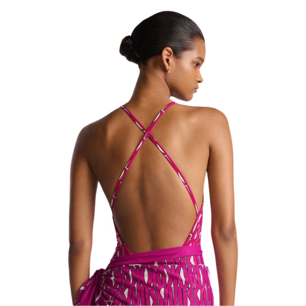 Dior One Piece Swimsuit White Technical Fabric With Fuchsia Miss Dior Allover Motif
