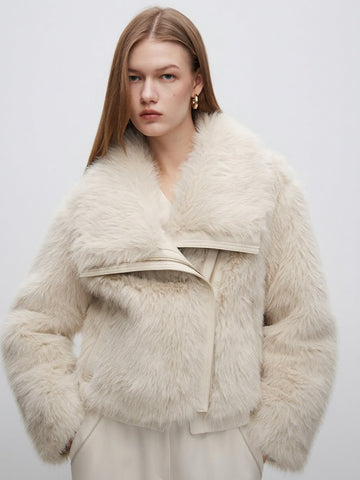 Light Beige Faux Fur  lapel Coat