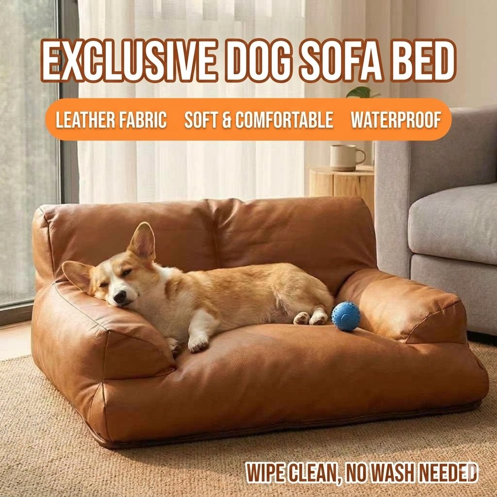 Vintage Faux Leather Pet Sofa with Non-Slip Base for Dogs and Cats