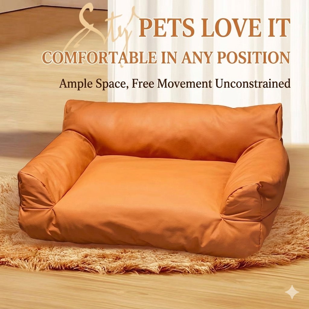 Vintage Faux Leather Pet Sofa with Non-Slip Base for Dogs and Cats