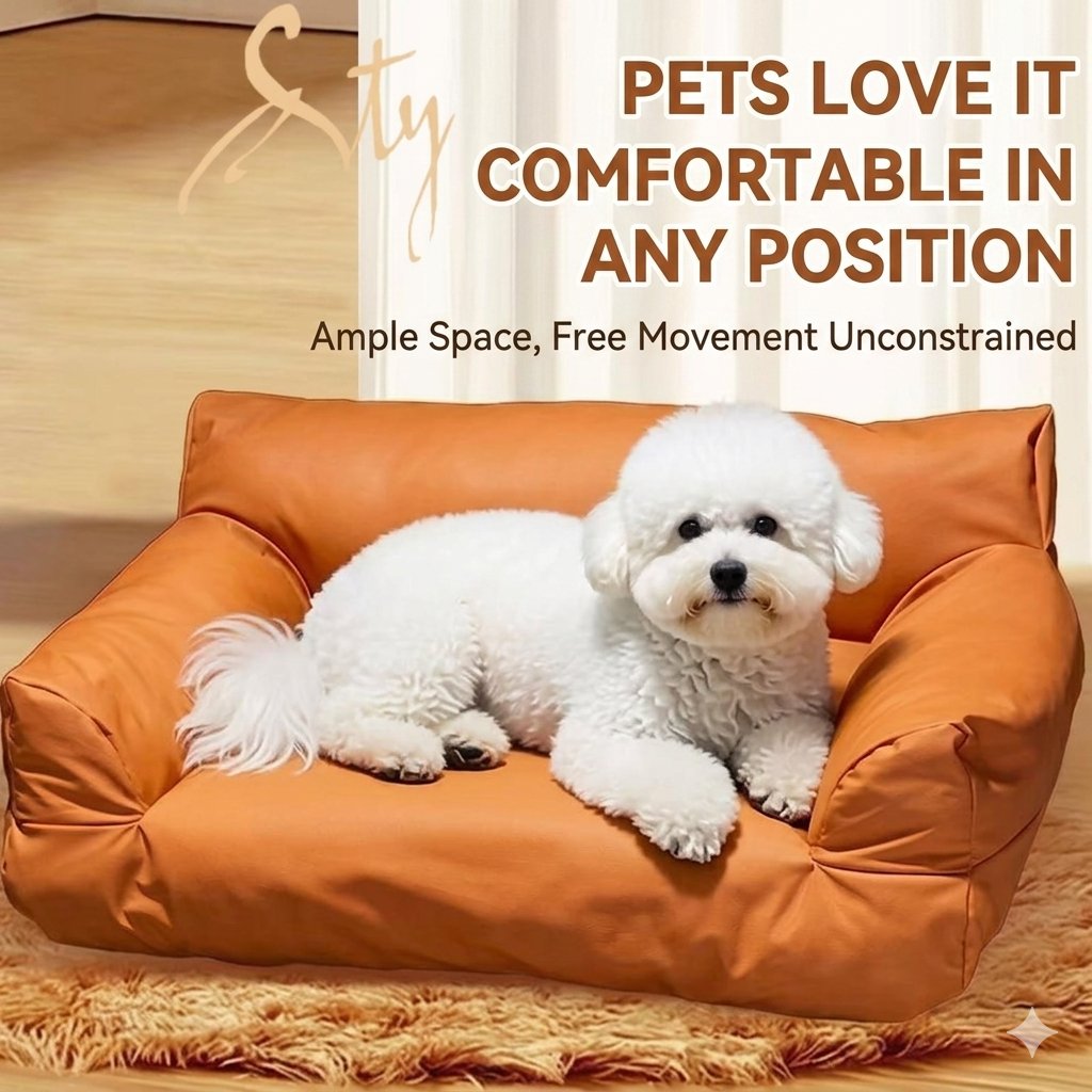 Vintage Faux Leather Pet Sofa with Non-Slip Base for Dogs and Cats